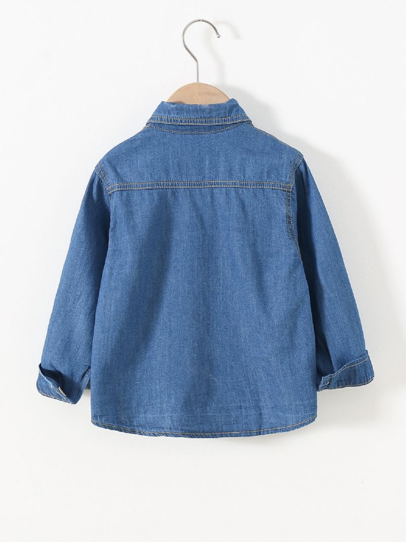 1 Stk Efterår Vinter Nye Drenge Casual Printede Langærmede Button-up Denimskjorter