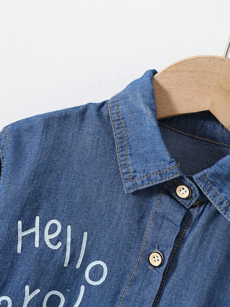 1 Stk Efterår Vinter Nye Drenge Casual Printede Langærmede Button-up Denimskjorter