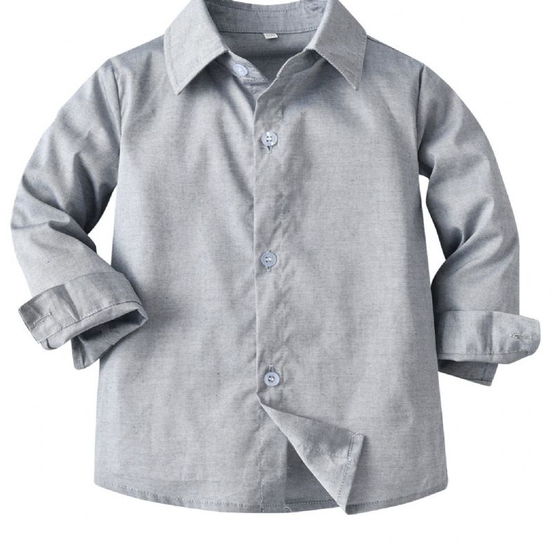 Baby Drenge Ensfarvede Skjorter Button Down Langærmede Lapel Bluse Toppe Børnetøj