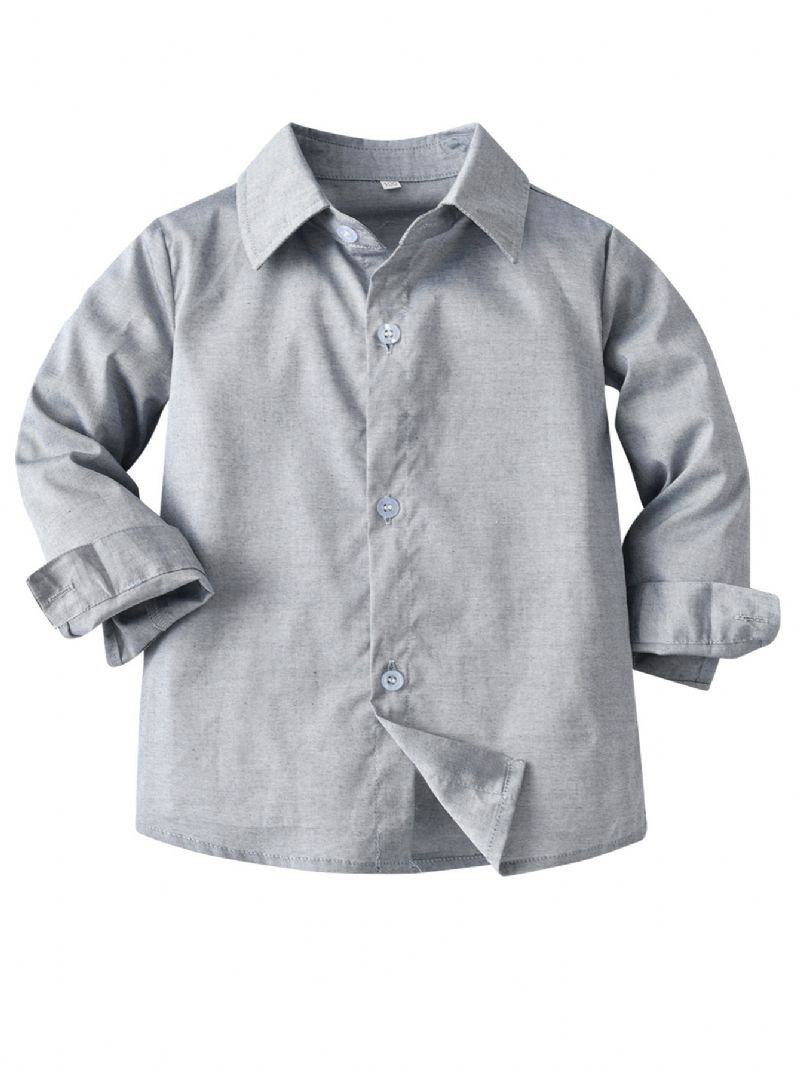 Baby Drenge Ensfarvede Skjorter Button Down Langærmede Lapel Bluse Toppe Børnetøj