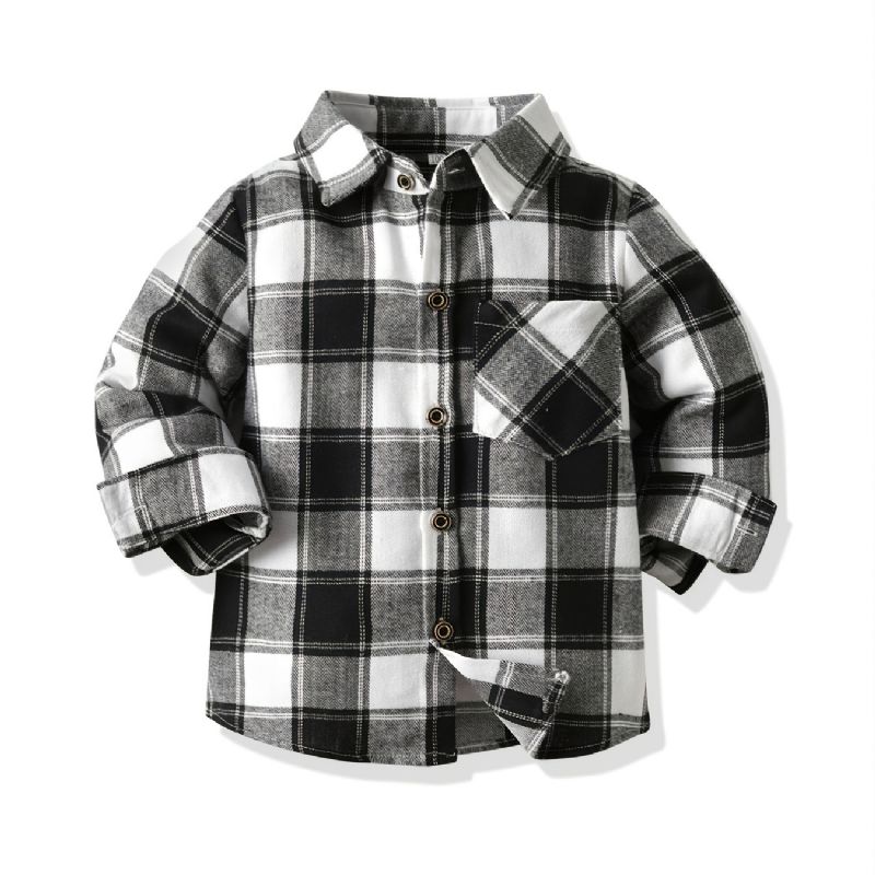 Baby Plaid Skjorter Langærmede Button Down Bluse Toppe Til Drenge Piger Børnetøj