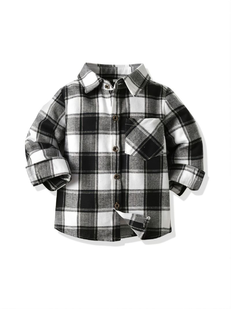 Baby Plaid Skjorter Langærmede Button Down Bluse Toppe Til Drenge Piger Børnetøj