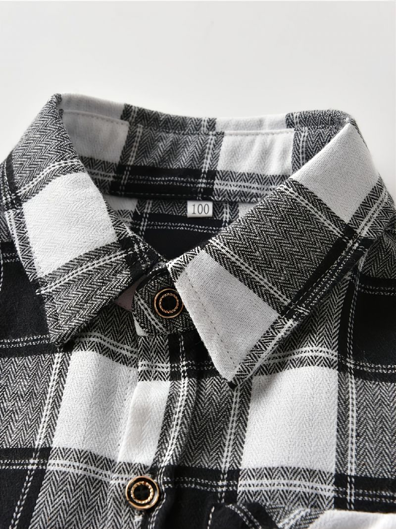 Baby Plaid Skjorter Langærmede Button Down Bluse Toppe Til Drenge Piger Børnetøj