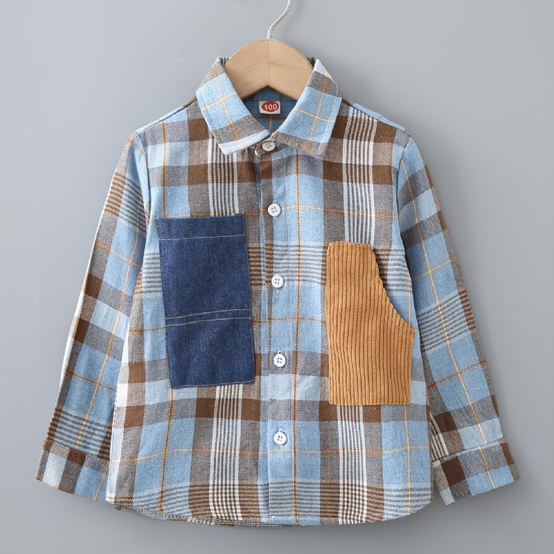 Børn Drenge Plaid Skjorte Button Down Revers Lange Ærmer Forår Efterår