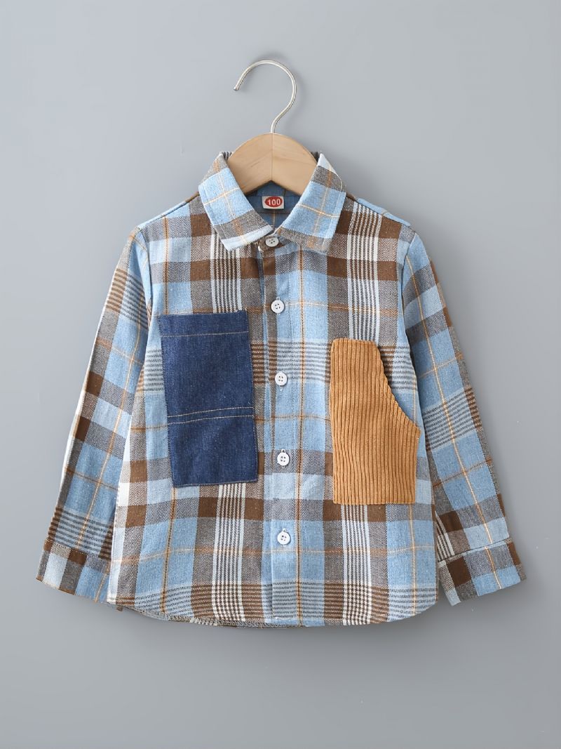 Børn Drenge Plaid Skjorte Button Down Revers Lange Ærmer Forår Efterår