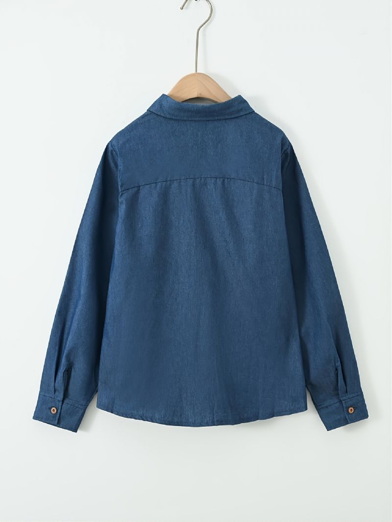 Børne Drenge Skjorte Langærmet Button Down Pocket Denim Bluse