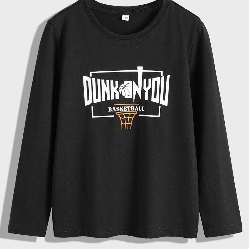 Drenge Casual Basketball Print Pullover Shirt Langærmet Crew Neck Basic Toppe Til Vinter