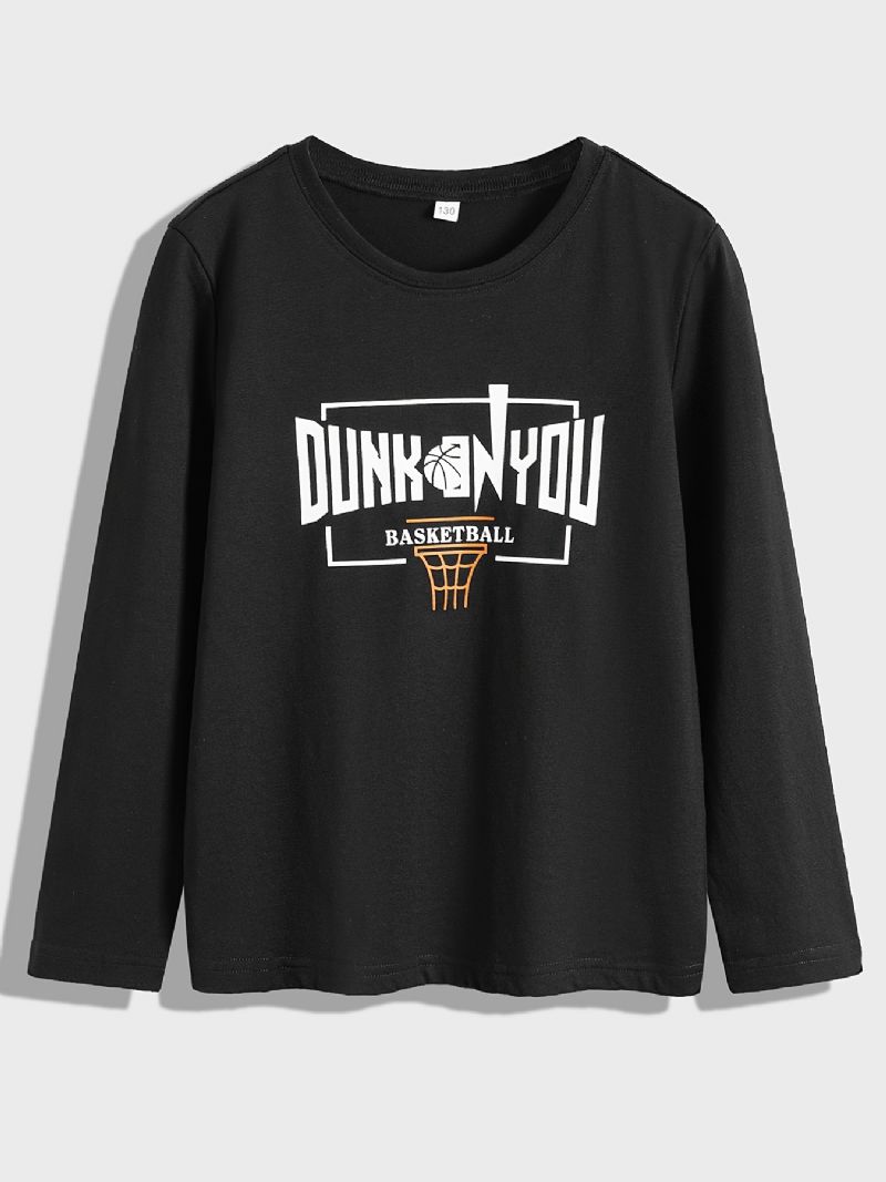 Drenge Casual Basketball Print Pullover Shirt Langærmet Crew Neck Basic Toppe Til Vinter