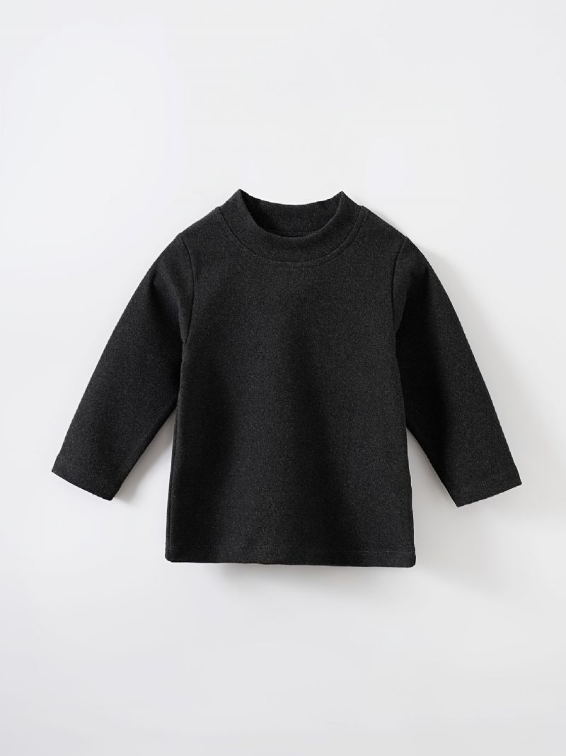 Drenge Casual Crew Neck Pullover Shirt Langærmede Thermal Tops For Winter Sort