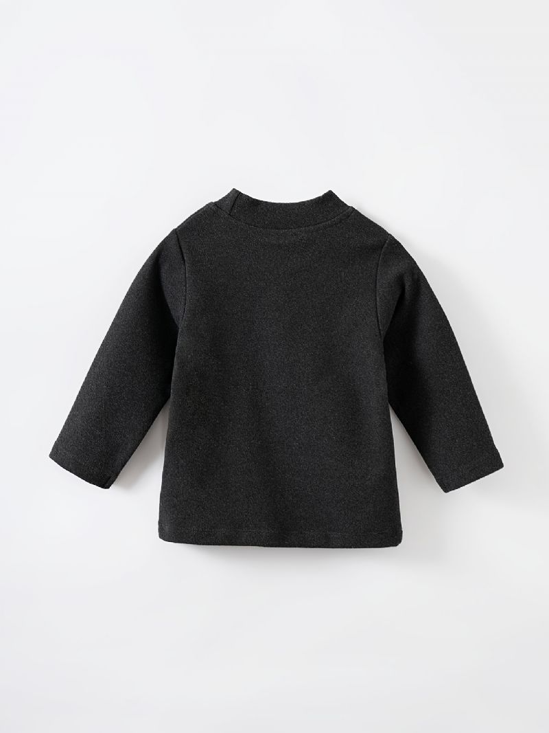 Drenge Casual Crew Neck Pullover Shirt Langærmede Thermal Tops For Winter Sort