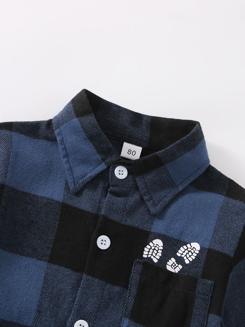 Drenge Casual Plaid Letter Print Bomuldsskjorte Med Lomme