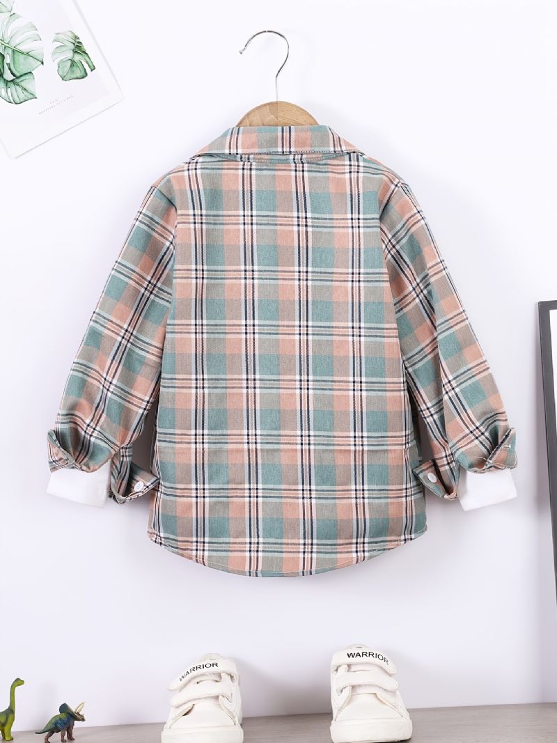 Drenge Casual Plaid Lommer Front Button Down Langærmet Skjorte Tøj