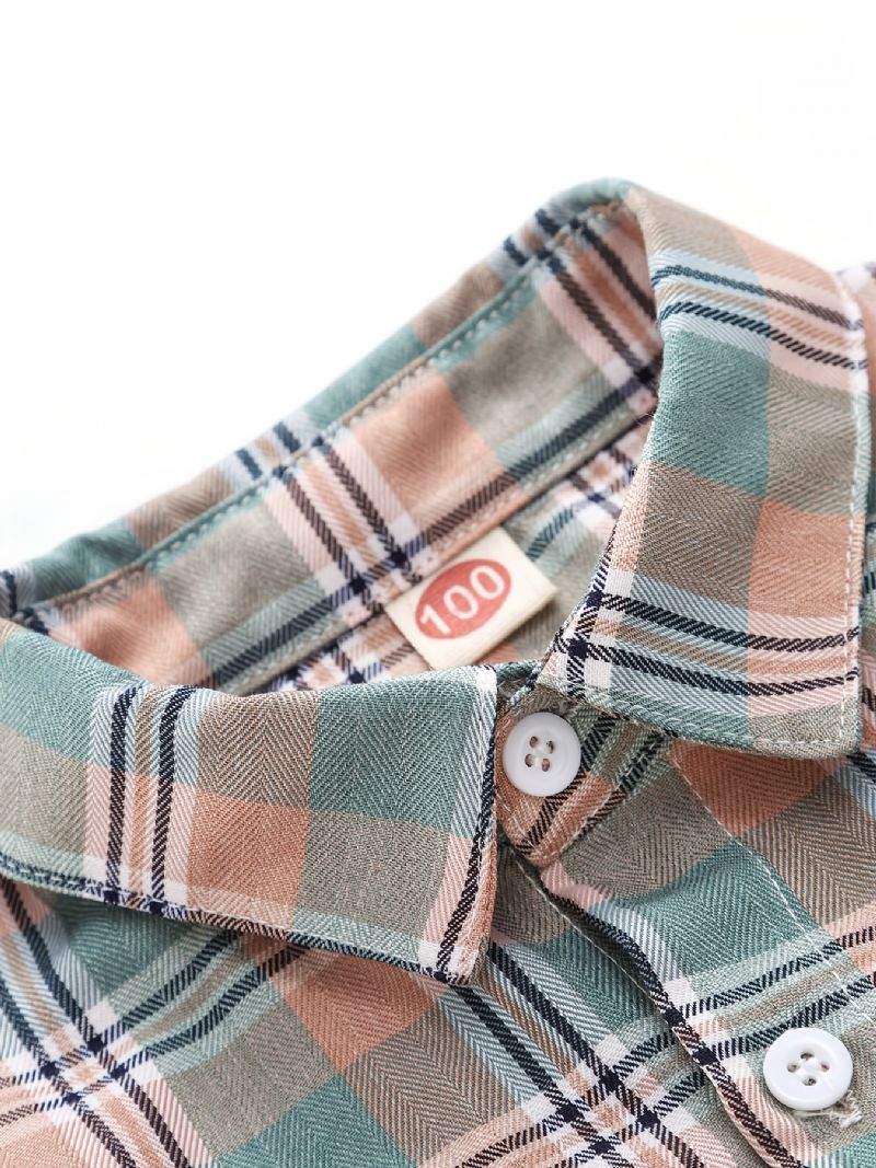 Drenge Casual Plaid Lommer Front Button Down Langærmet Skjorte Tøj