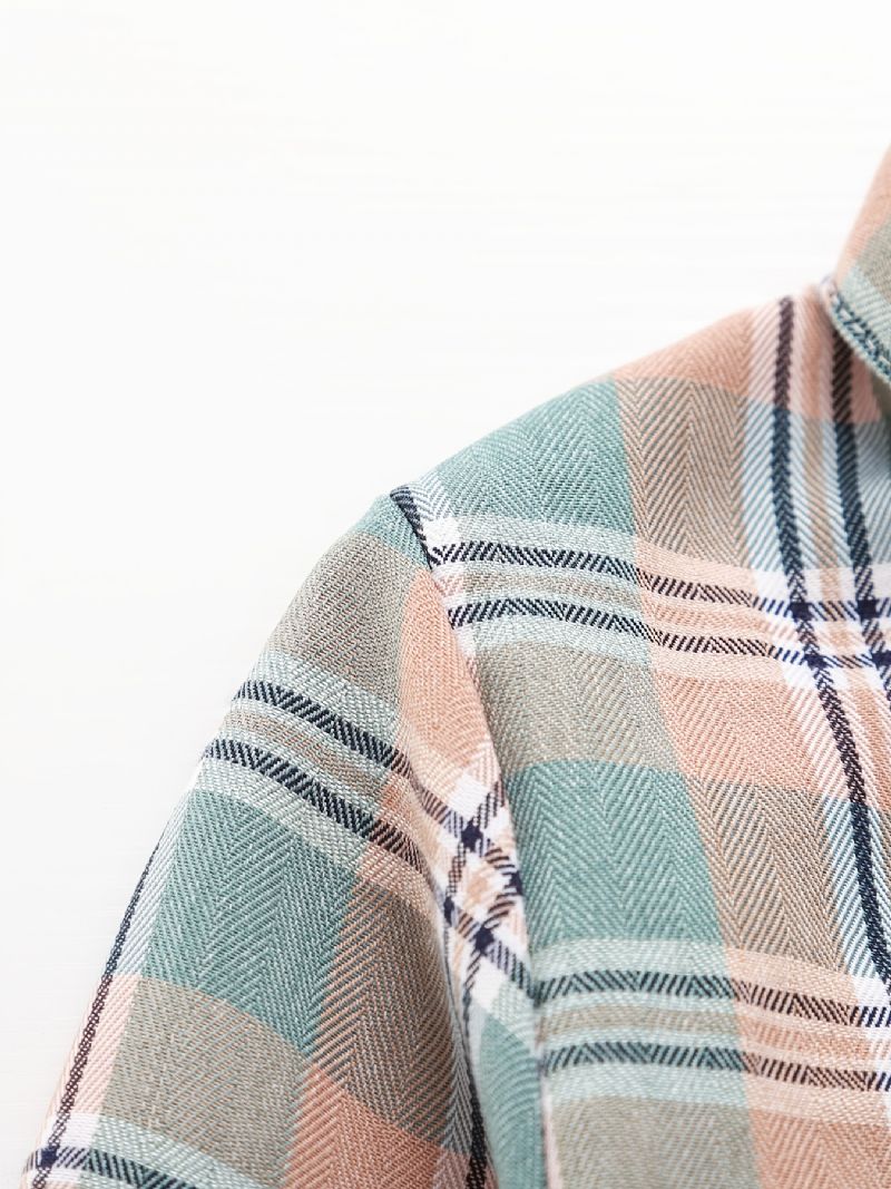 Drenge Casual Plaid Lommer Front Button Down Langærmet Skjorte Tøj