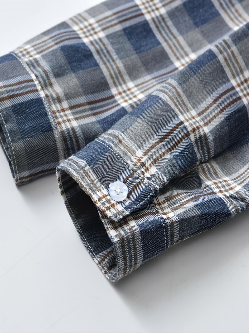 Drenge Casual Vintage Langærmede Plaid Skjorter Med Lomme Cardigan Krave Toppe Til Vinter