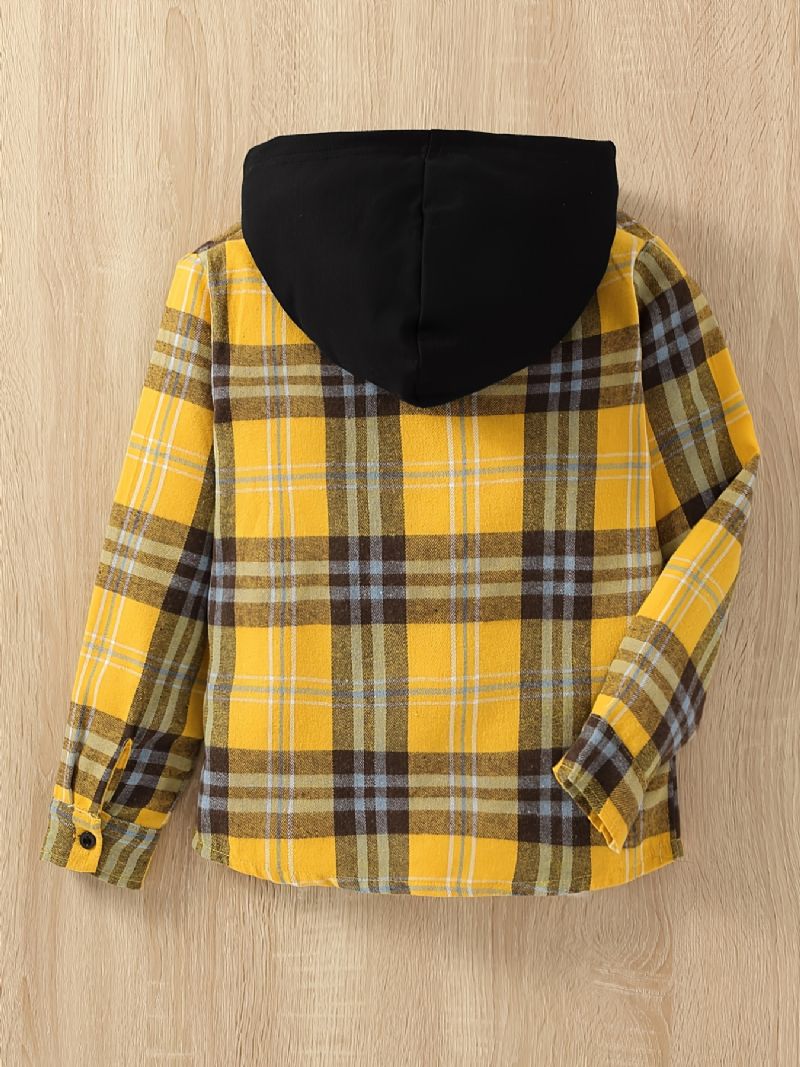 Drenge Flanell Plaid Patchwork Hætteskjorte Børnetøj