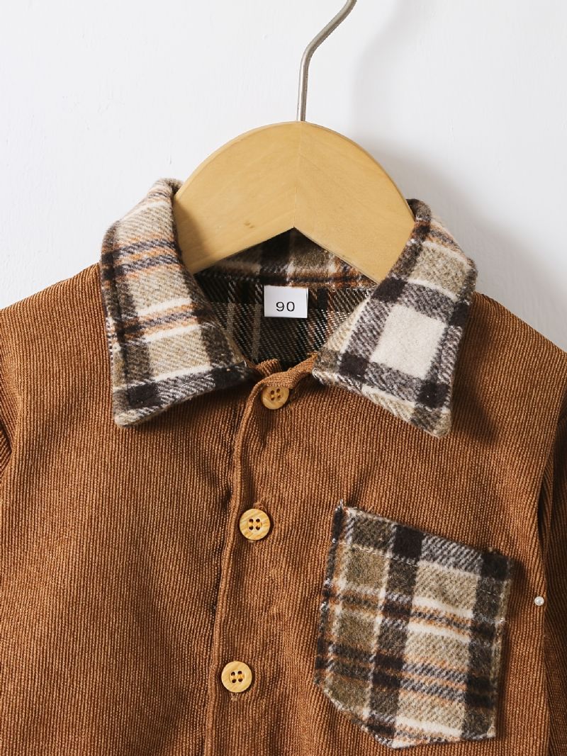 Drenge Pocket Lapel Plaid Langærmet Button Down Shirt