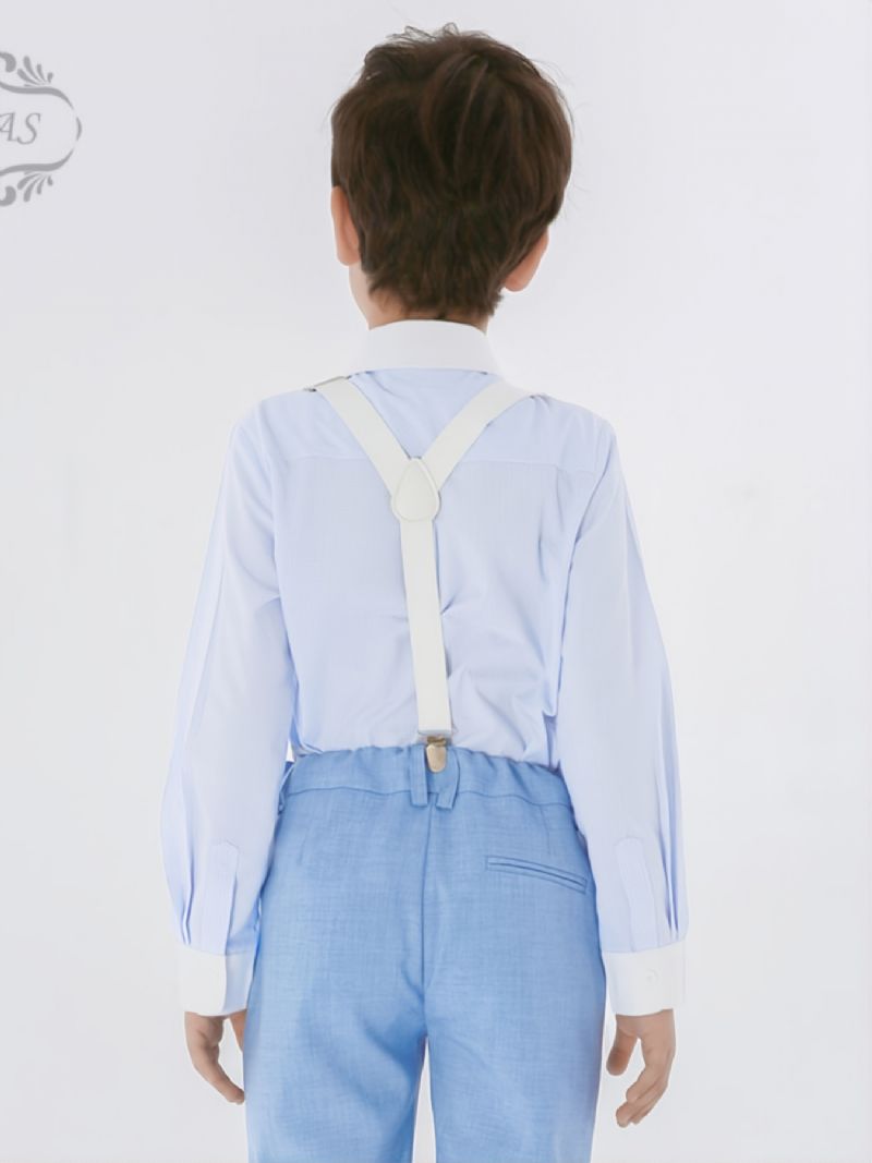 Drenge Simple Formelle Syninger Stribet Skjorte Langærmet Revers Button-down Toppe Til Fest Cerulean