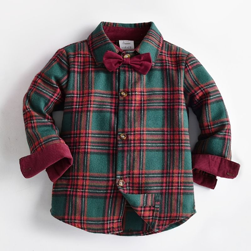 Småbørn Baby Drenge Plaid Bowtie Skjorte Langærmet Button Down Toppe Børn Juletøj