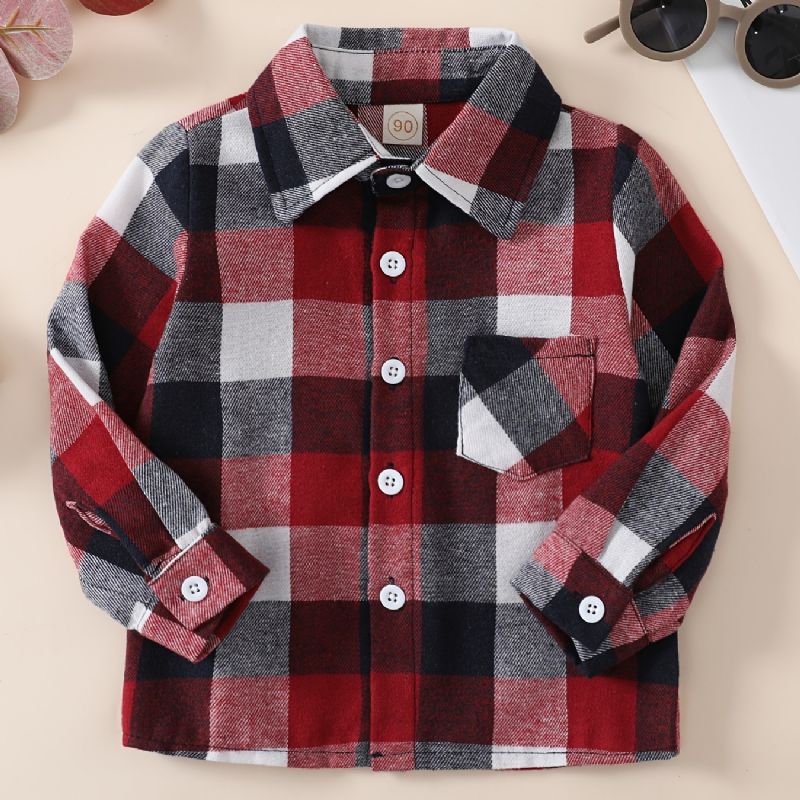 Toddler Baby Drenge Plaid Shirt Langærmet Button Up