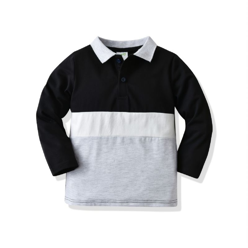 Toddler Drenge Colorblock Langærmet Polo Shirt Toppe Baby Børnetøj