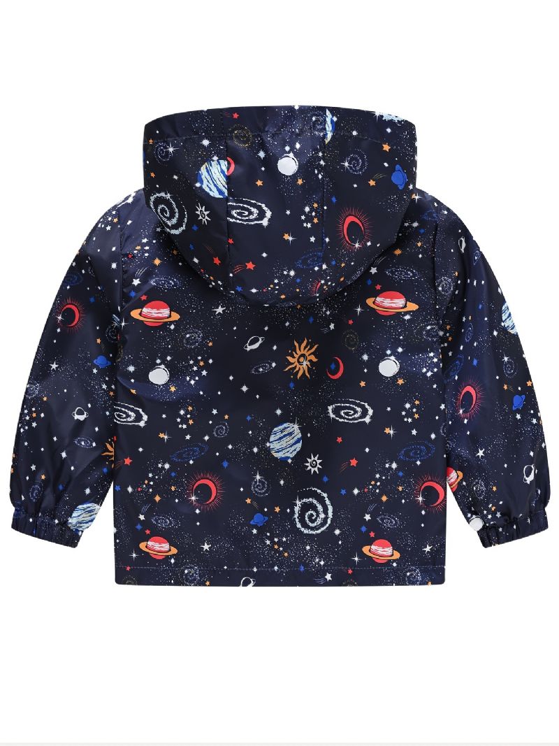 1 Stk Drenge Casual Space Print Lynlås Hættejakke Cardigan Krave Termojakke Til Vinter