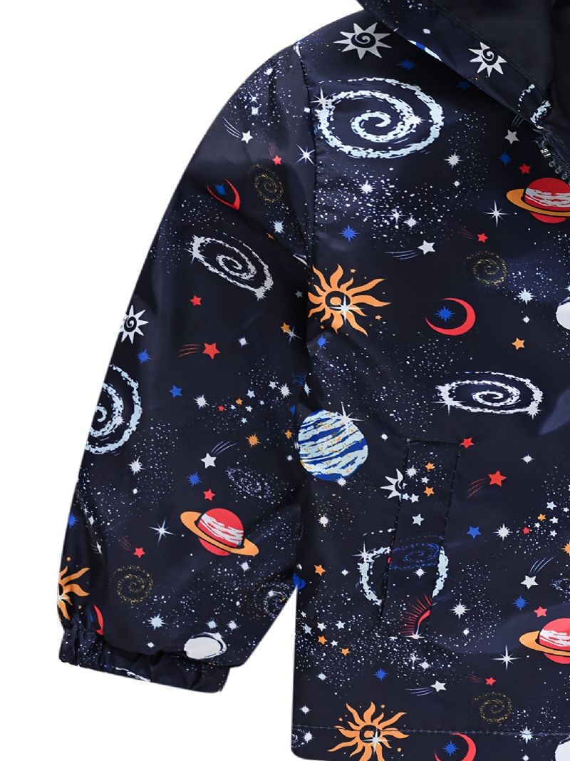 1 Stk Drenge Casual Space Print Lynlås Hættejakke Cardigan Krave Termojakke Til Vinter