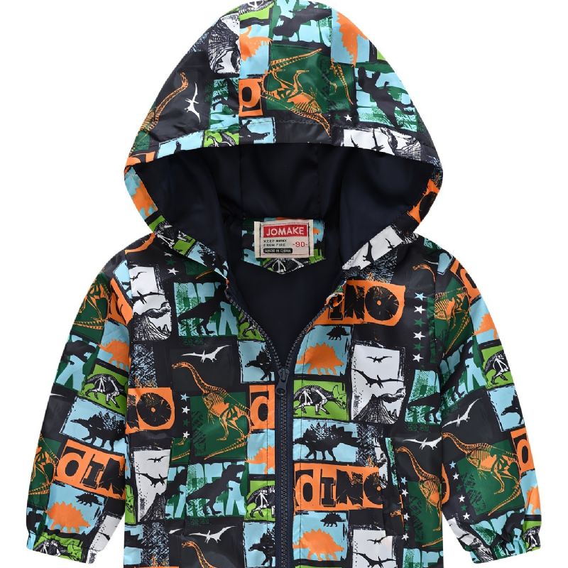 1 Stk Drenge Piger Afslappet Sød Dinosaur Print Lynlås Hættejakke Cardigan Krave Fleece Termojakke Til Vinter