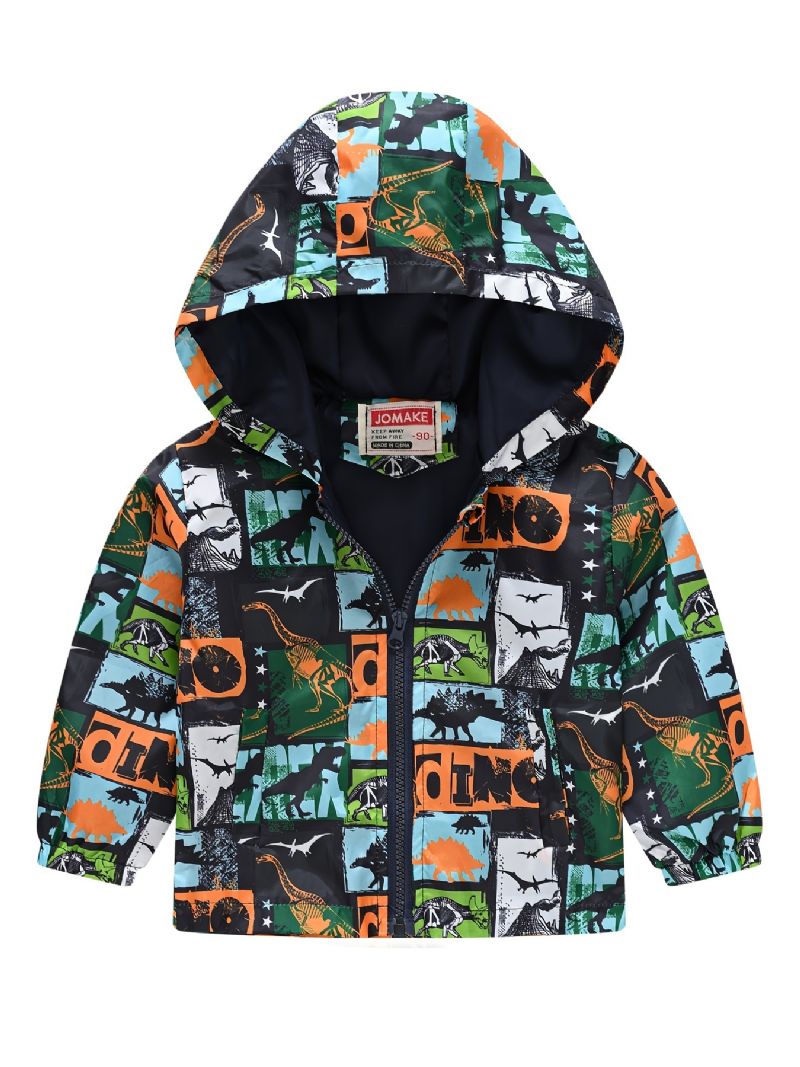 1 Stk Drenge Piger Afslappet Sød Dinosaur Print Lynlås Hættejakke Cardigan Krave Fleece Termojakke Til Vinter