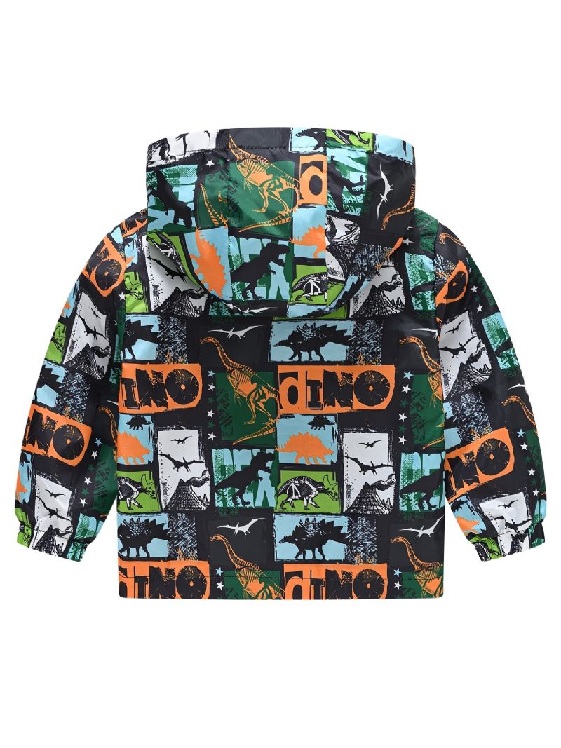 1 Stk Drenge Piger Afslappet Sød Dinosaur Print Lynlås Hættejakke Cardigan Krave Fleece Termojakke Til Vinter