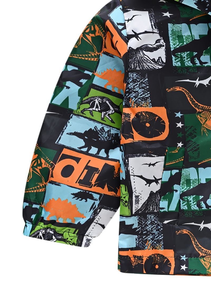 1 Stk Drenge Piger Afslappet Sød Dinosaur Print Lynlås Hættejakke Cardigan Krave Fleece Termojakke Til Vinter