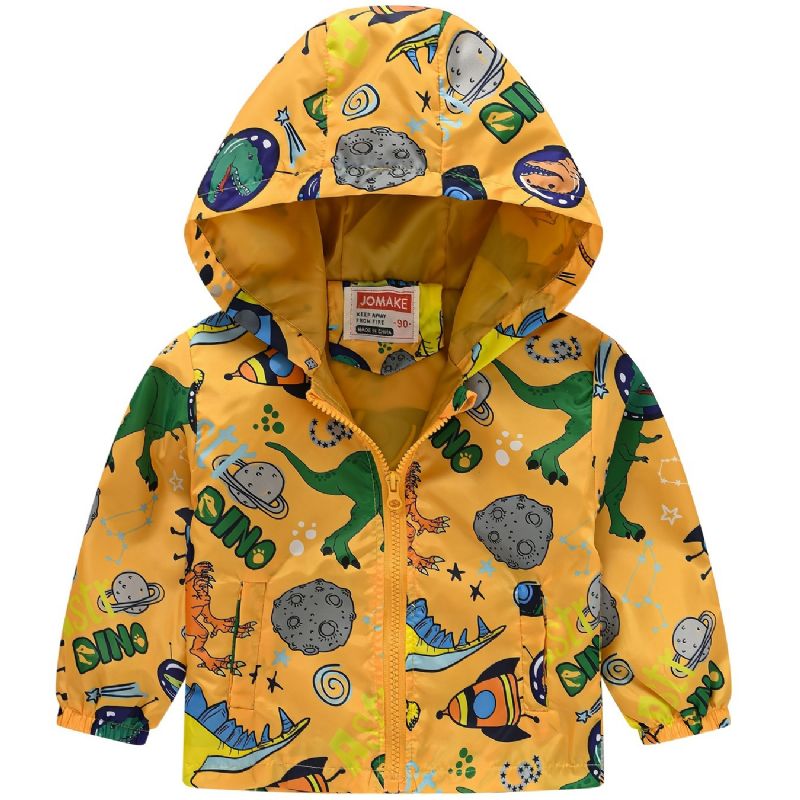 1 Stk Drenge Piger Afslappet Sød Dinosaur Print Lynlås Hættejakke Cardigan Krave Jakke Til Vinter