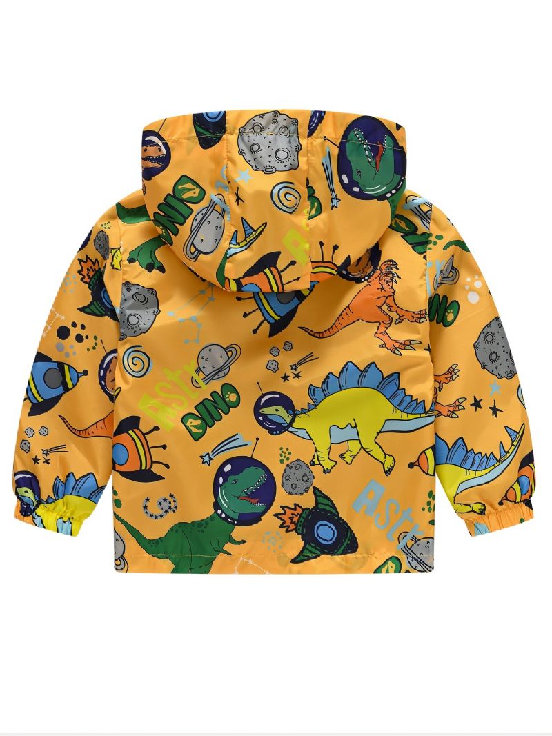 1 Stk Drenge Piger Afslappet Sød Dinosaur Print Lynlås Hættejakke Cardigan Krave Jakke Til Vinter