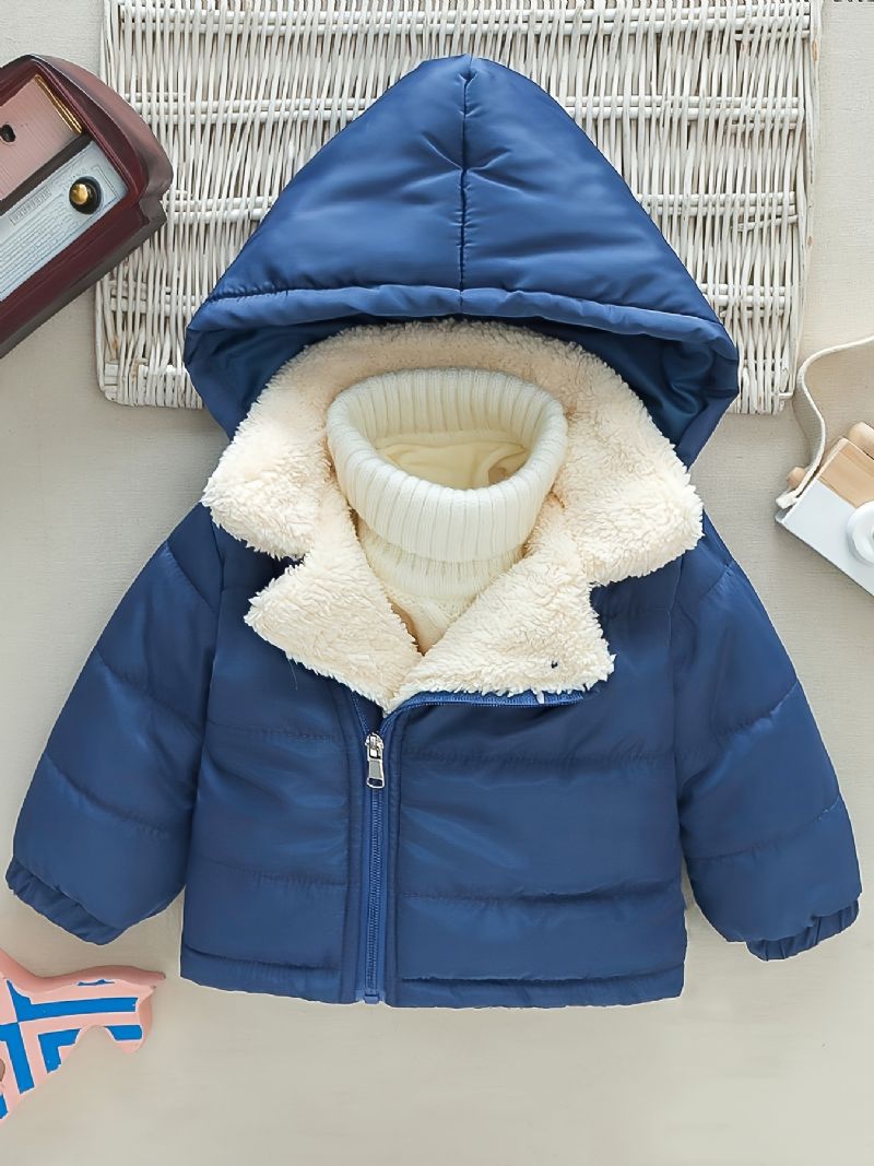 Baby Drenge Casual Fleece Termisk Hættejakke Fortykket Ensfarvet Lynlås Outwear Til Vinter