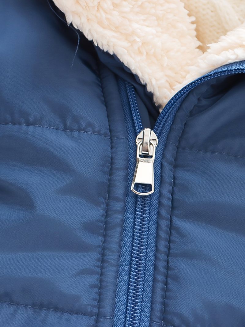 Baby Drenge Casual Fleece Termisk Hættejakke Fortykket Ensfarvet Lynlås Outwear Til Vinter