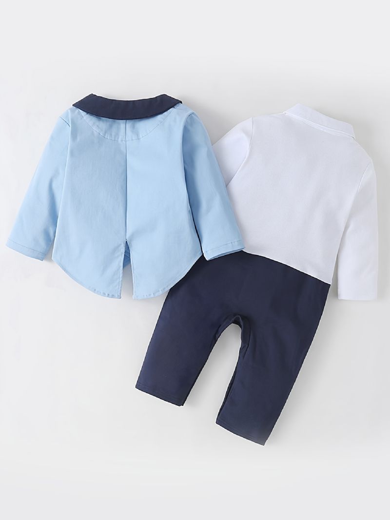 Baby Drenge Colorblock Langærmet Jumpsuit + Matchende Jakke Babyedåbsdragt Babytøj