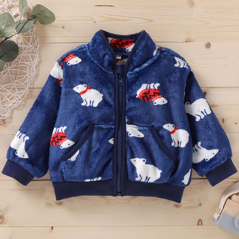 Baby Drenge Cute White Bear Zip Up Langærmet Jakke