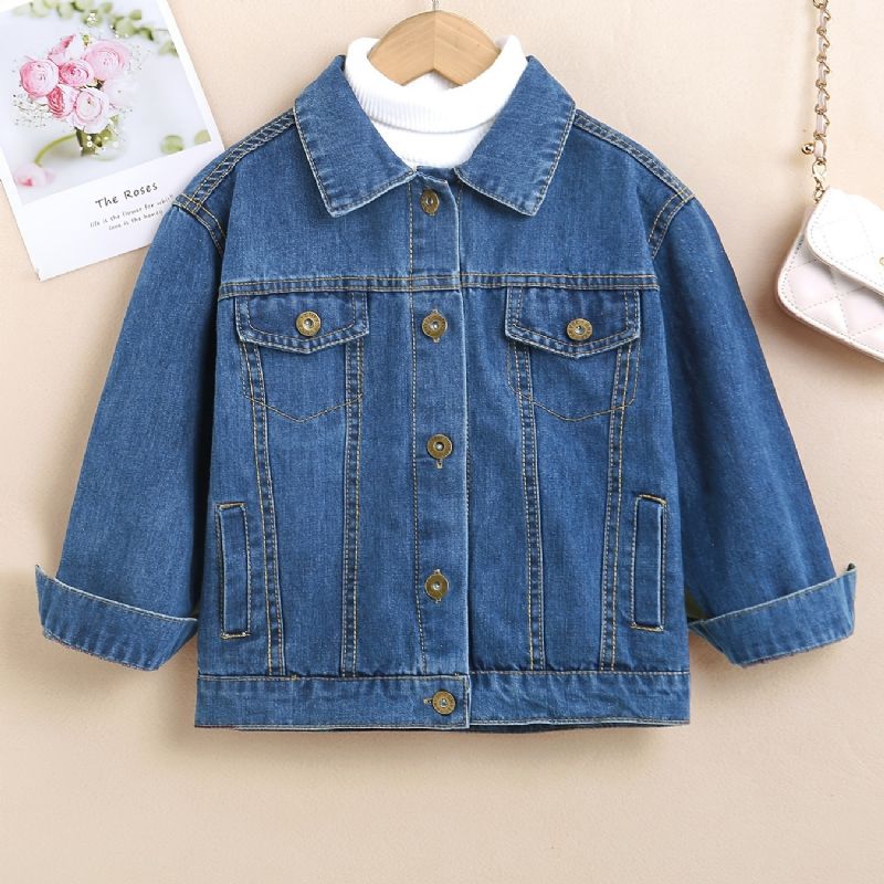 Baby Drenge Piger Button Down Denimjakke Langærmet Lapel Frakke Børnetøj