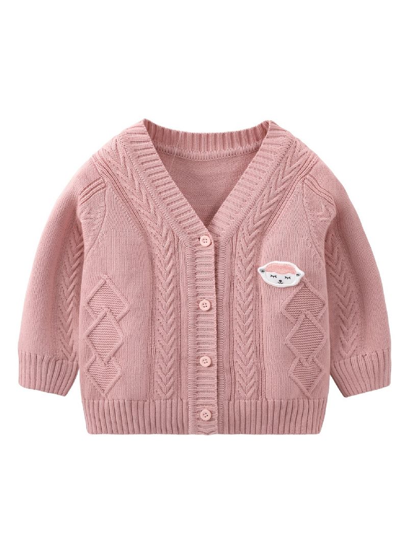 Baby Piger Drenge Strikket Cardigan V-hals Sweater Termojakke Med Tegneseriedesign Til Vinter Babytøj