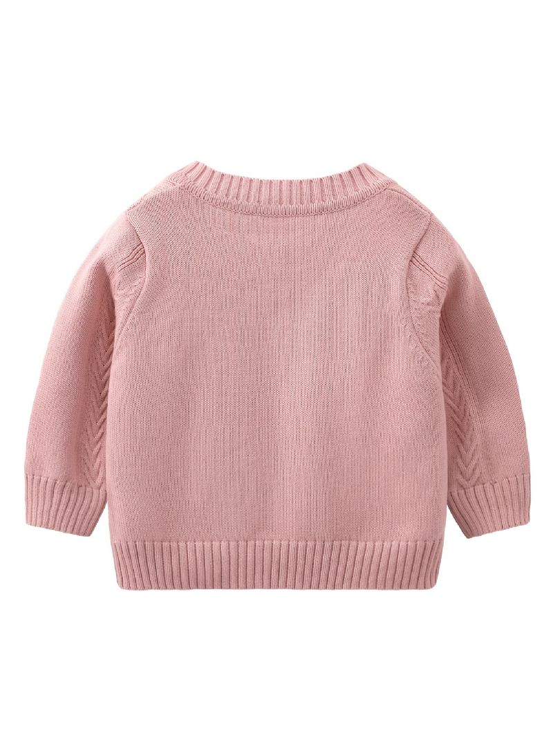 Baby Piger Drenge Strikket Cardigan V-hals Sweater Termojakke Med Tegneseriedesign Til Vinter Babytøj