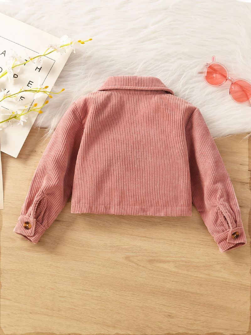 Baby Piger Solid Crop Jakke Knap Revers Retro Casual Autumn Spring