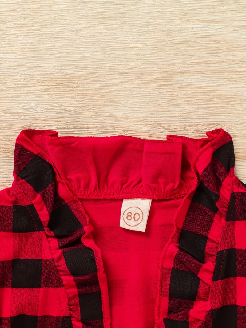 Babypiger Casual Langærmet Rød Plaid Jakke Tøj