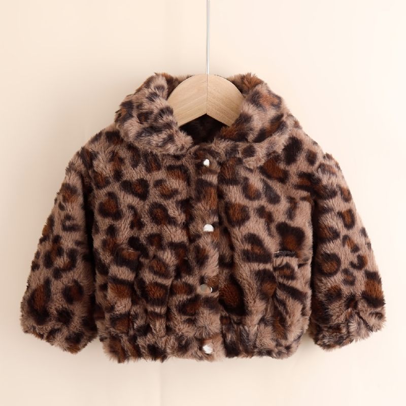 Babypiger Leopardprint Fleecejakke Til Vinter Babytøj