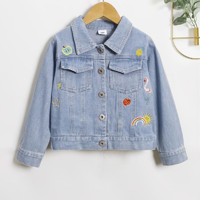 Casual Børne Denim Broderet Jakke