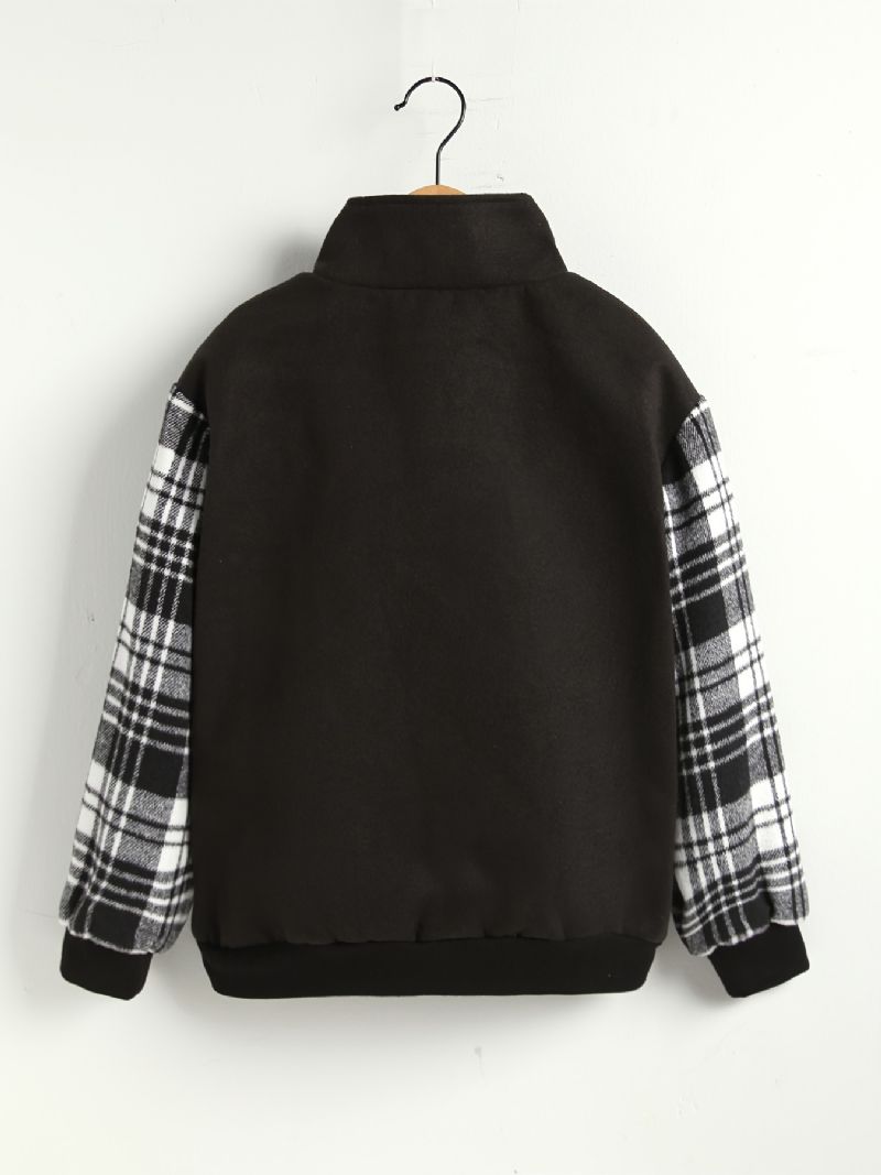 Drenge Casual Plaid Pocket Front Lynlås Langærmet Warm Coast Jacket Tøj