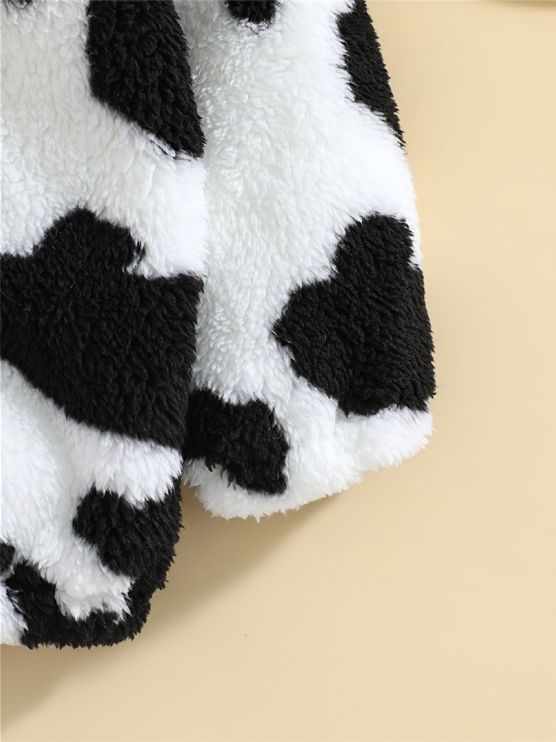 Drenge Cow Print Fleece Button Down Hættejakke Varmt Børnetøj Til Vinter