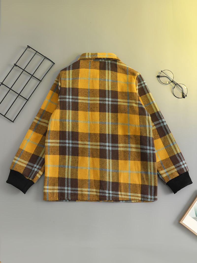 Drenge Flanell Plaid Button-up Jakke Til Vinter Børnetøj