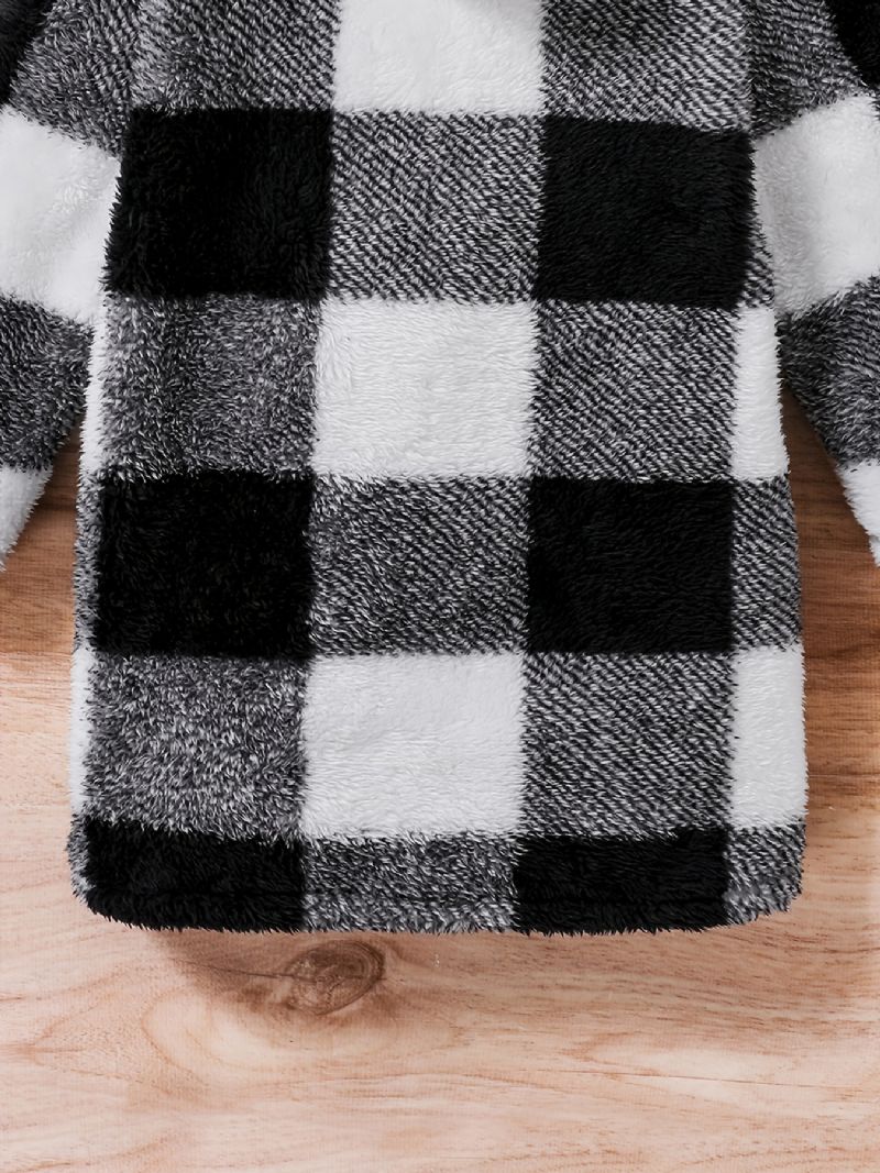 Drenge Fleece Plaid Mønster Hættejakke Casual Blødt Børnetøj