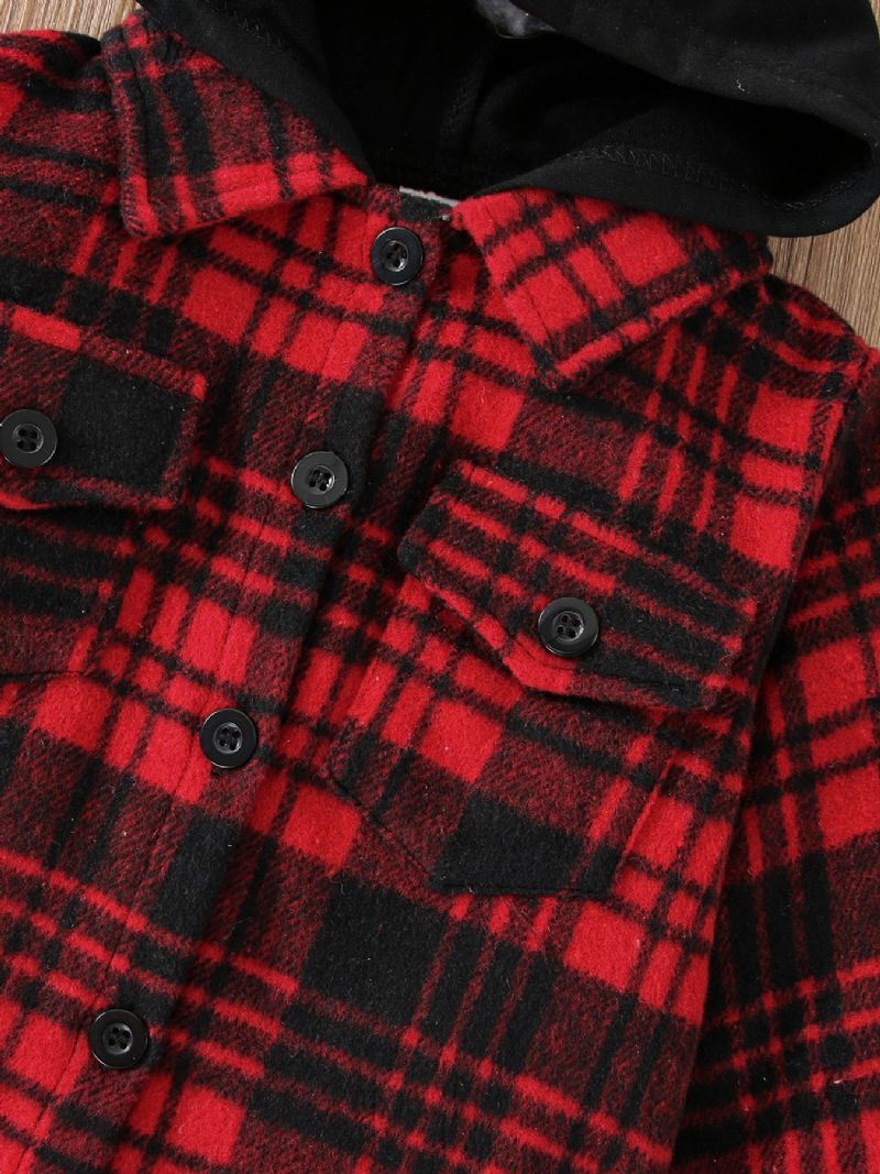 Efterår Vinter Piger Casual Mode Hætte Jakke Med Plaid Skjorte