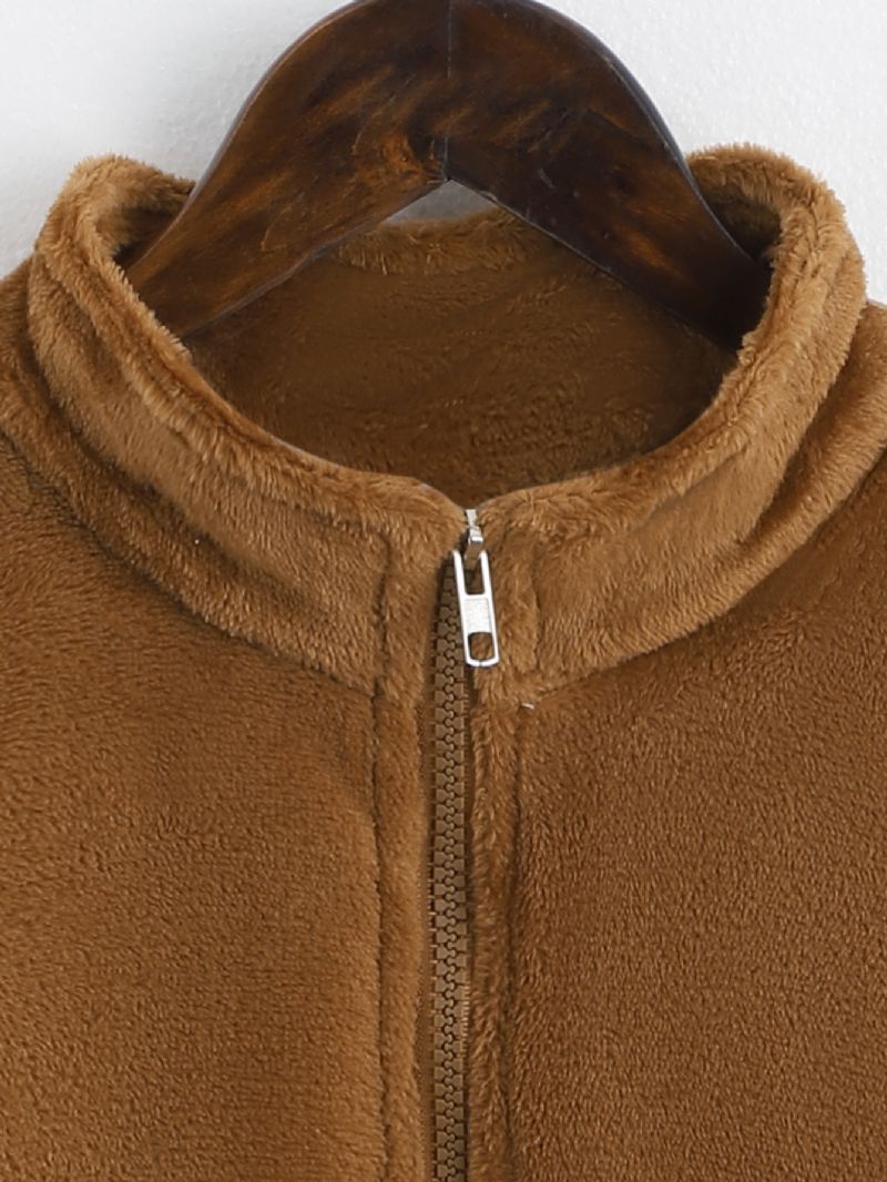 Pige Plys Beskåret Jakke Børn Solid Høj Hals Flannel Afslappet Fleece